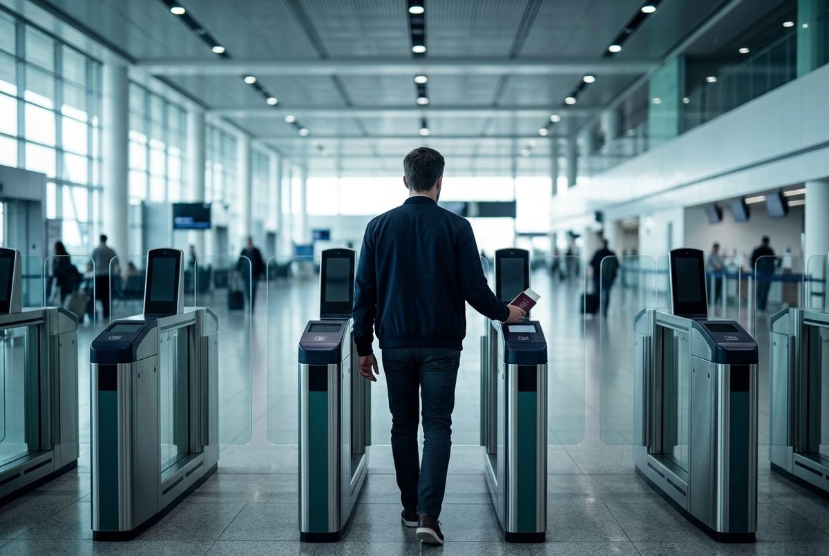 Airport biometric boarding gate